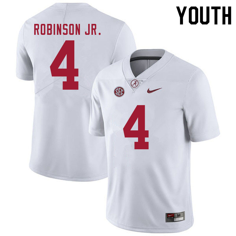 Youth #4 Brian Robinson Jr. Alabama White Tide College Football Jerseys Sale-White